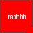 Red square icon with white text "rachhh" and black border; four variations show small symbols in bottom-right corners: heart, star, plus sign, and nothing.