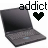 Two identical pixelated laptop icons side-by-side with the word 'addict' above each and a black heart symbol between them on a white background.