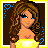 Pixel art contact sheet showing a female character in yellow top and gray pants across multiple frames with blue heart accents on brown background