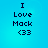 Blue background with dark blue text reading "I Love Mack <33" in four identical arranged in a