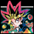 Pixelated anime-style character with spiky yellow hair and pink star-shaped headpiece, surrounded by colorful circular patterns on dark background.