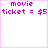 six pixelated text with pink borders, displaying movie ticket and date-related phrases in various colors