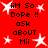Red background with white starbursts and black pixelated text reading 'iim So DoPe !! ask aBoUT Mii' in two vertical