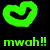 Green heart-shaped icon with black interior curves, displaying text phrases below in green pixelated font on a dark background.