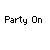 Pixel art of multiple white-headed figures in green, purple, and yellow outfits with 'Party On' text on gray background.