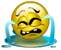 Yellow circular emoji with closed eyes, furrowed brows, and gritted teeth crying blue tears into a puddle.