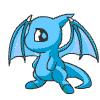 Blue cartoon dragon with wings, horns, and tail in multiple poses showing eye expressions changing from open to closed.