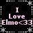 Black background with white dotted and star-shaped borders, pink text reading "I Love Elmo<33" repeated in four quadrants.