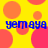 Yellow background with orange and pink circles; blue text 'yemaya' repeated four times in two