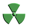 Green and black three-bladed propeller-like icon with central sphere, transitioning through various states including full color, dotted texture, darkened shades, and simplified forms.