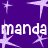 Purple background with light purple starbursts and white pixelated text reading "manda manda" in two lines.