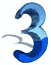 Animated blue wave-shaped number 3 with gray bird silhouette, cycling through three distinct motion states against white background.