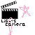 Pixelated icon with black clapperboard, pink star, and 'Lights Camera' text; animated pink script changes across frames.
