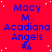 Red background with white dots, blue text reading 'Macy M. Acadiana Angels #6' repeated in a pattern