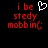 Red pixelated text 'i be stedy mobbin(' on black background with white heart symbol above 'be' in first frame, missing heart in second frame.