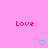 Pink background with repeated 'Love' text and cyan heart icons arranged in a pattern