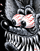 Pixelated cartoon-style icon featuring a dark, shadowy figure with pinkish-red accents on its hands or claws against a black background.