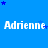 Blue background with repeated white text 'Adrienne' and scattered blue stars, some stars partially obscured by gray rectangle.