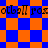 Animated sequence of blue and orange checkered patterns with repeated text 'otball' in black pixelated font, transitioning between layouts
