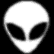 Animated sequence of a stylized alien head with large black eyes and smooth white surface, transitioning through grayscale variations and a solid black-and-white inversion.