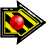 A yellow and black diamond-shaped icon with a red sphere at center, displaying sequential animation frames showing the sphere's brightness changing from dark red to bright white.