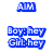 Blue text on white background displays AIM logo, chat dialogues with 'Boy' and 'Girl', and a sign-off message