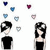 Pixelated anime-style character with black hair and white headband, wearing black top; floating gem-like shapes above.
