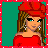 A 4-frame pixel art contact sheet showing a cartoon woman in red and green holiday attire with