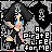 Pixel art contact sheet showing three frames of an animated pirate-themed buddy icon with a cartoon character and text.
