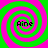 Four identical spiral patterns in green and pink with the text 'Aine' at their centers, arranged in a on a solid background