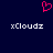 A dark blue background features a pink pixelated heart symbol above two identical white text strings reading "xCloudz".