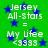 Green background with blue stars and white text reading "Jersey All-Stars = My Life <3333" in two identical vertical sections.