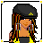 Pixel art contact sheet of an animated character with yellow and black outfit, showing multiple frames including full-body, close-up, partial views, and text phrases like "get on", "my level", and "ho!".