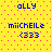 Yellow background with red dots, blue text 'ally', 'michelle', and '<333' in pixelated font, arranged in a pattern