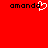Red background displays two identical pixelated text strings 'amanda' with a white heart symbol replacing the 'a' in the left string.