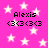 Pink background with white stars, four instances of 'Alexis' text and '(3)(3)(3)' symbols arranged in a pattern