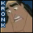 Animated sequence of a cartoon character with dark hair and a blue checkered background, showing facial expression changes and text overlays.