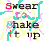 six identical pixelated text-based icons with 'Swear to Shake it up' in varying colors over a patterned background, showing animation changes across observations