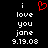 A black background displays white pixelated text reading "i love you jone 9.19.08" with a red heart symbol above the word "love" in one view, and identical text without the heart in another.