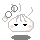 Pixelated white cloud-shaped character with pink cheeks and black eyes, shown in three states: floating glasses above head, glasses on head, and wearing dark sunglasses.