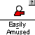 Animated contact sheet showing 12 frames of a red hand icon with white circle and question mark elements cycling through positions above 'Easily Amused' text on gray background.