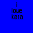 Blue background with four identical pixelated text blocks reading 'i love kara' in black lowercase letters arranged in a