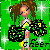Pixelated 50x50 AIM buddy icon of a cheerleader with brown dreadlocks, yellow and green outfit, black-and-yellow pom-poms, and "Cheer" text on a green background with white sparkles.