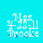 Pixelated white text and symbols on cyan background with blue accents, showing animation changes in the lower-left text elements.