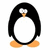 Pixelated penguin with black body, white belly, orange beak and feet standing against plain background.