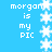 Blue background with white pixelated text 'morgan is my PIC' repeated four times and a vertical of snowflake icons