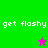 Green and pink background display 'get flashy' text with a star icon changing color between frames