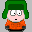 Pixel art character with green hair and orange shirt in multiple poses showing facial expressions, arm movements, and interactions with another figure.