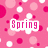 Pink background with white and pink circles; text 'Spring', 'Break', and '2008' in pixelated font.