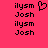 Pixelated text and a heart symbol on bright pink background, with two of repeated names